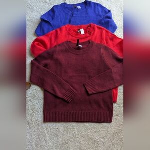 H&M Set of 3 Knit Sweaters in Blue, Red, and Burgundy -